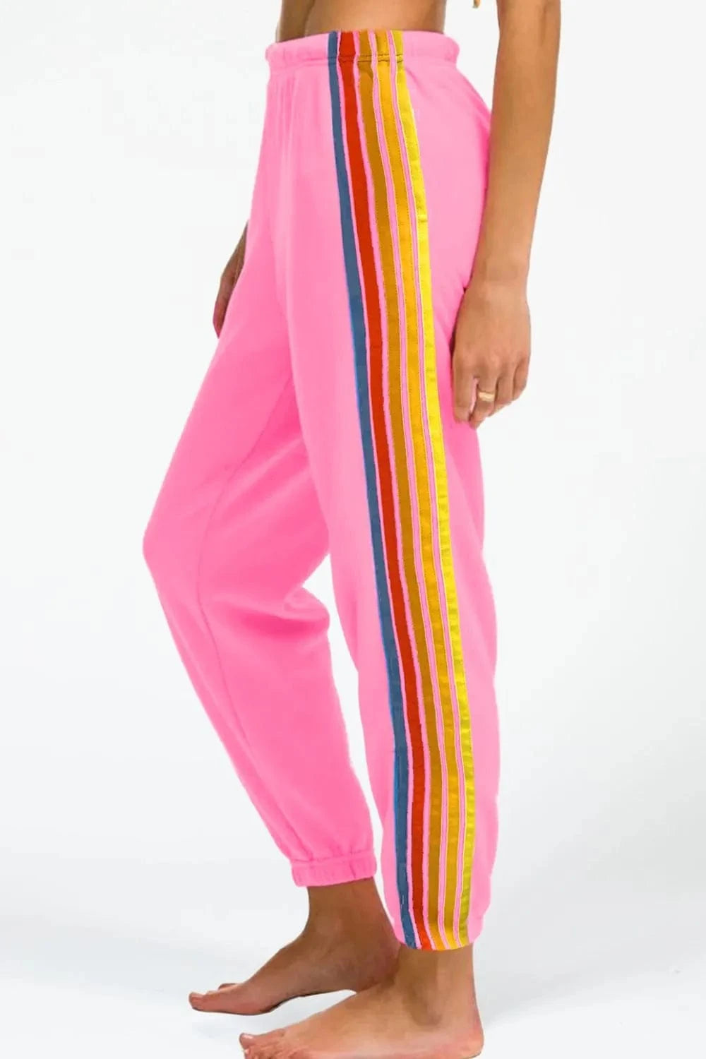 Contrast Striped Elastic Waist Active Pants - ShalayeFashion