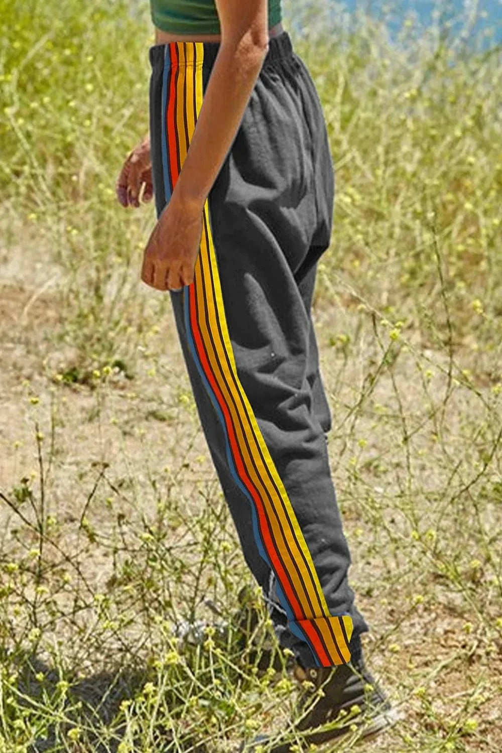 Contrast Striped Elastic Waist Active Pants - ShalayeFashion