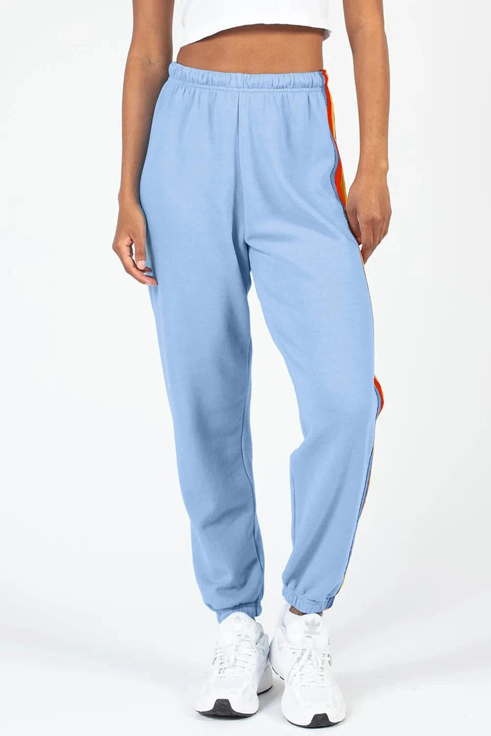 Contrast Striped Elastic Waist Active Pants - ShalayeFashion