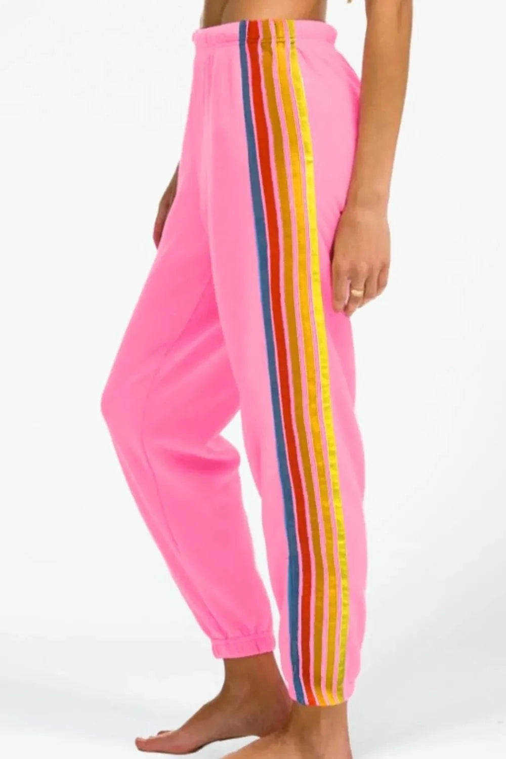 Contrast Striped Elastic Waist Active Pants - ShalayeFashion