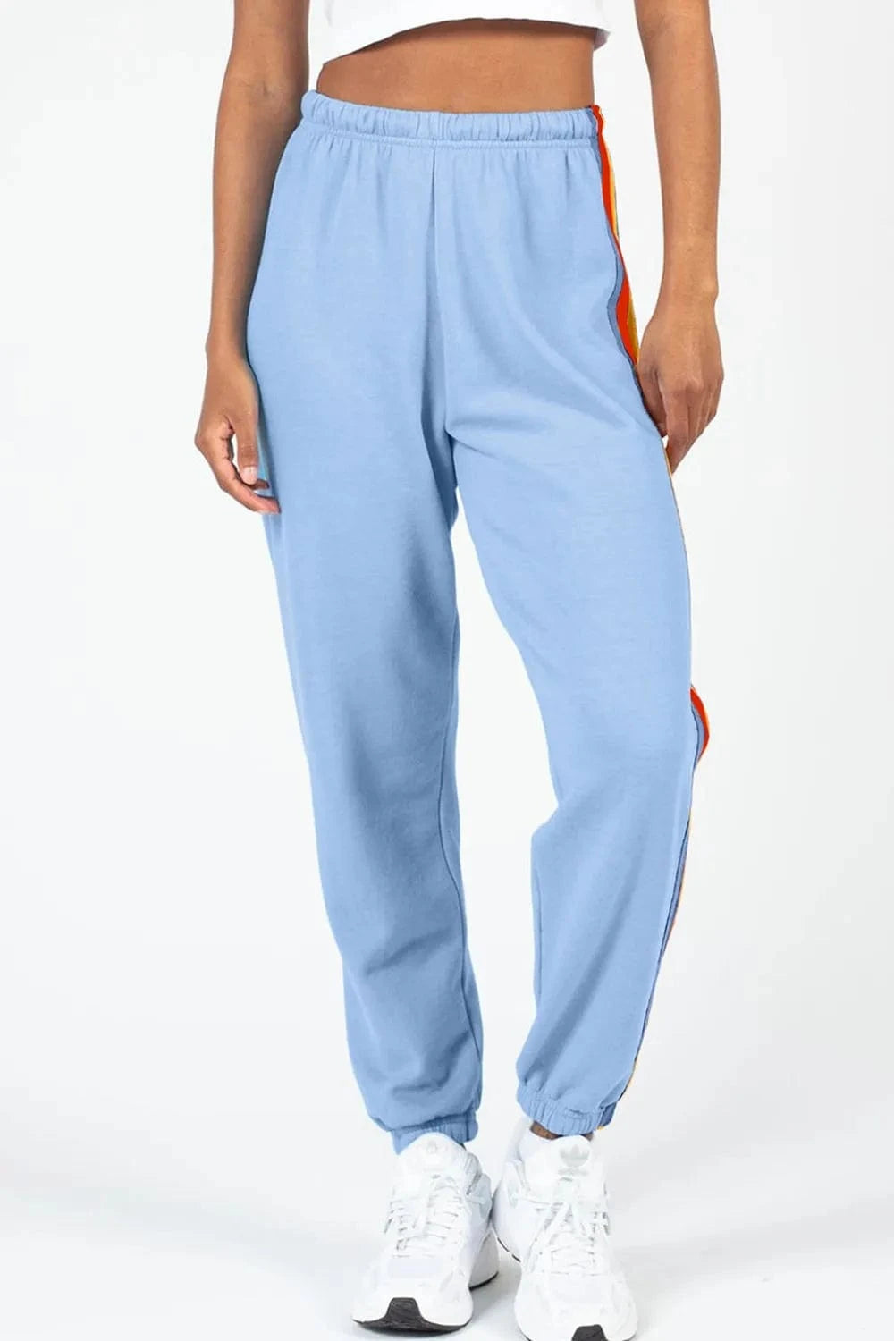 Contrast Striped Elastic Waist Active Pants - ShalayeFashion