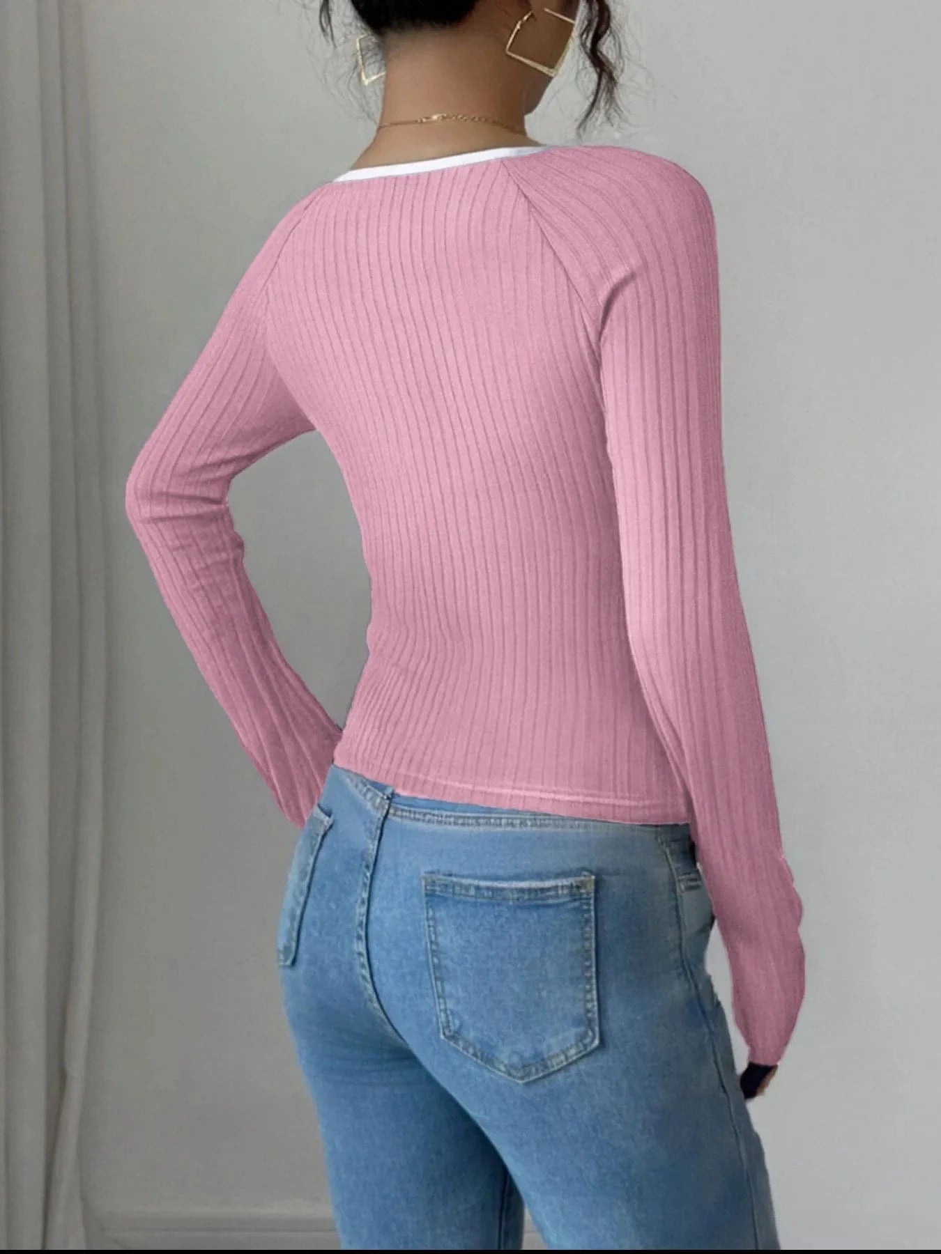 Contrast Trim Long Sleeve T-Shirt - ShalayeFashion