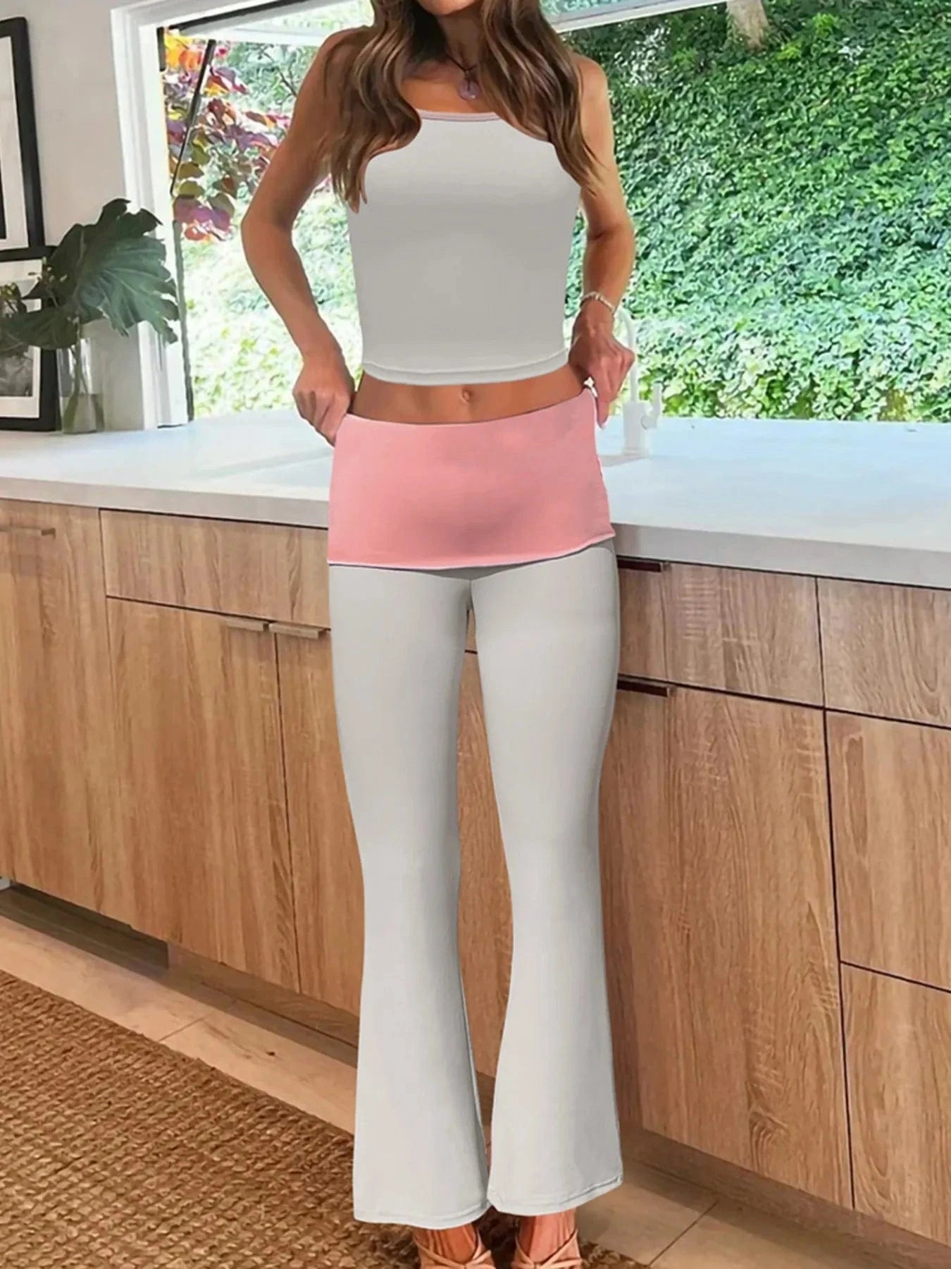 Contrast Trim Tank and Pants Active Set - ShalayeFashion