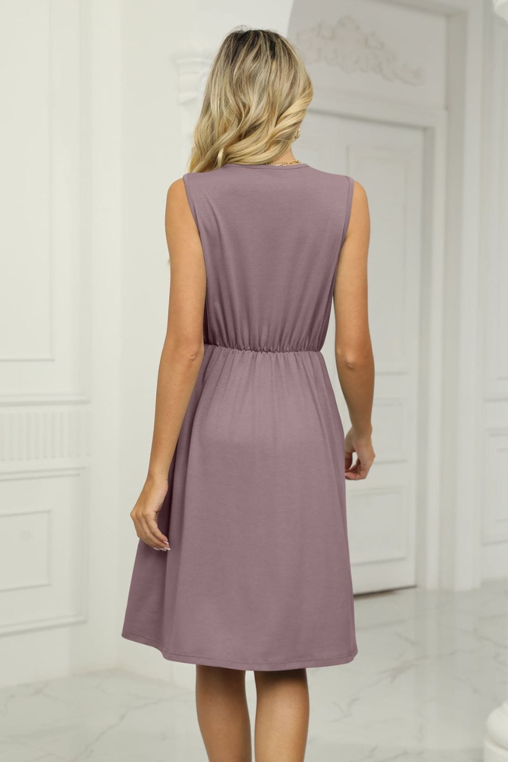 Contrast V - Neck Sleeveless Dress - ShalayeFashion