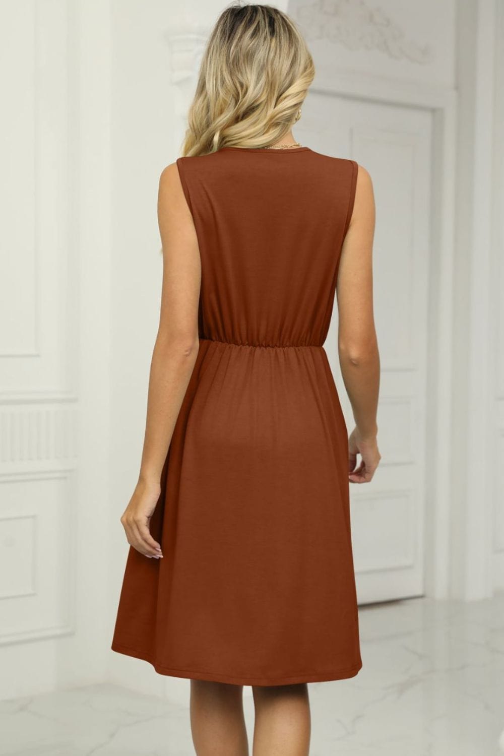 Contrast V - Neck Sleeveless Dress - ShalayeFashion