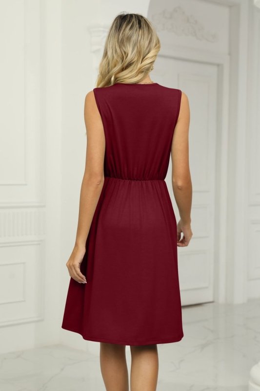 Contrast V - Neck Sleeveless Dress - ShalayeFashion