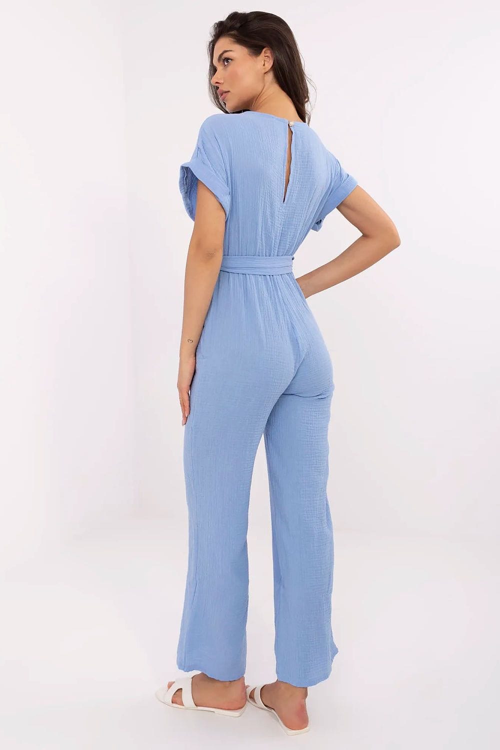 Cotton Jumpsuit Wrap Neckline Tie Waist - ShalayeFashion