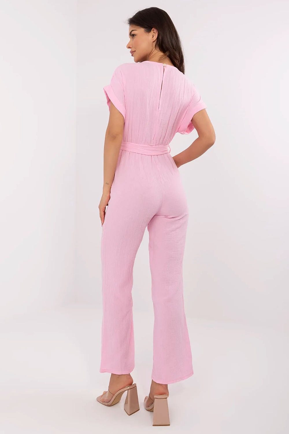 Cotton Jumpsuit Wrap Neckline Tie Waist - ShalayeFashion