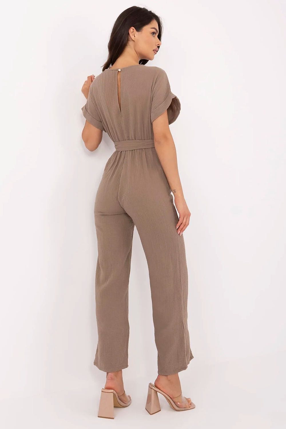 Cotton Jumpsuit Wrap Neckline Tie Waist - ShalayeFashion