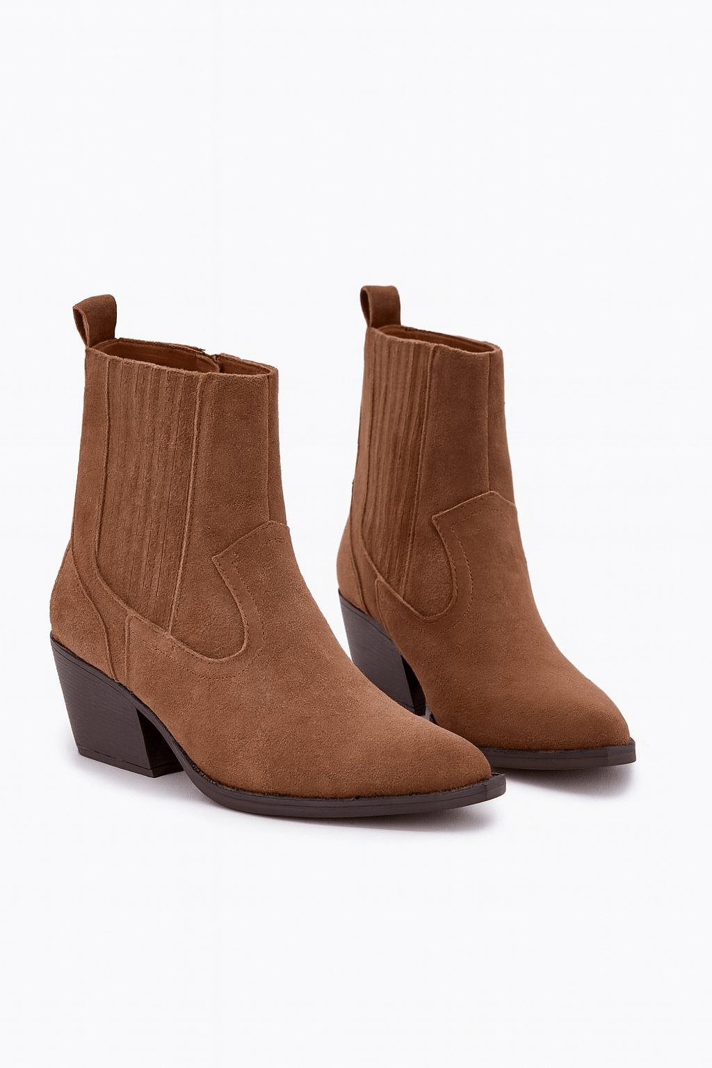 Cowgirl Heel Boots Women Suede Ankle - ShalayeFashion