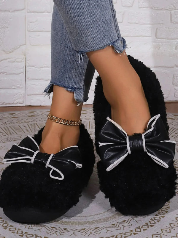 Cozy Bow - Knot Fluffy Indoor Slippers - ShalayeFashion