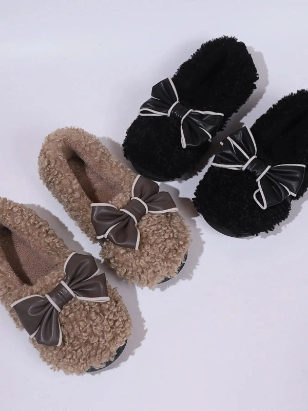 Cozy Bow - Knot Fluffy Indoor Slippers - ShalayeFashion