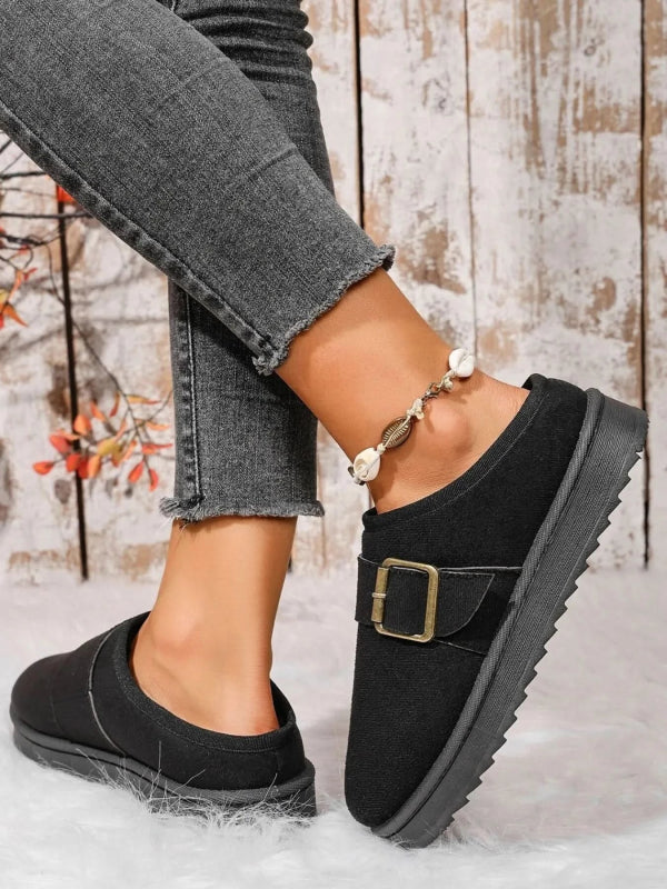 Cozy Buckle Suede Winter Slippers - ShalayeFashion