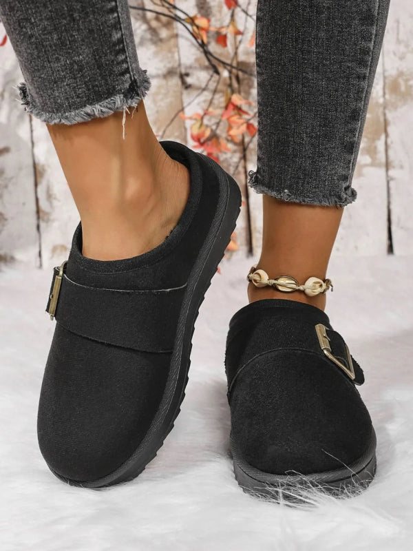 Cozy Buckle Suede Winter Slippers - ShalayeFashion