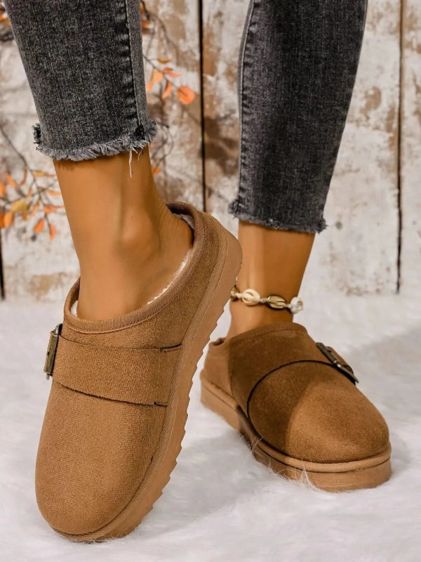 Cozy Buckle Suede Winter Slippers - ShalayeFashion