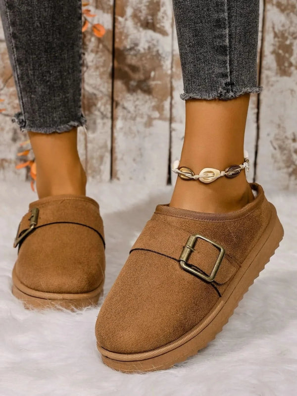 Cozy Buckle Suede Winter Slippers - ShalayeFashion