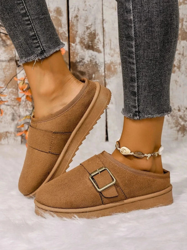 Cozy Buckle Suede Winter Slippers - ShalayeFashion