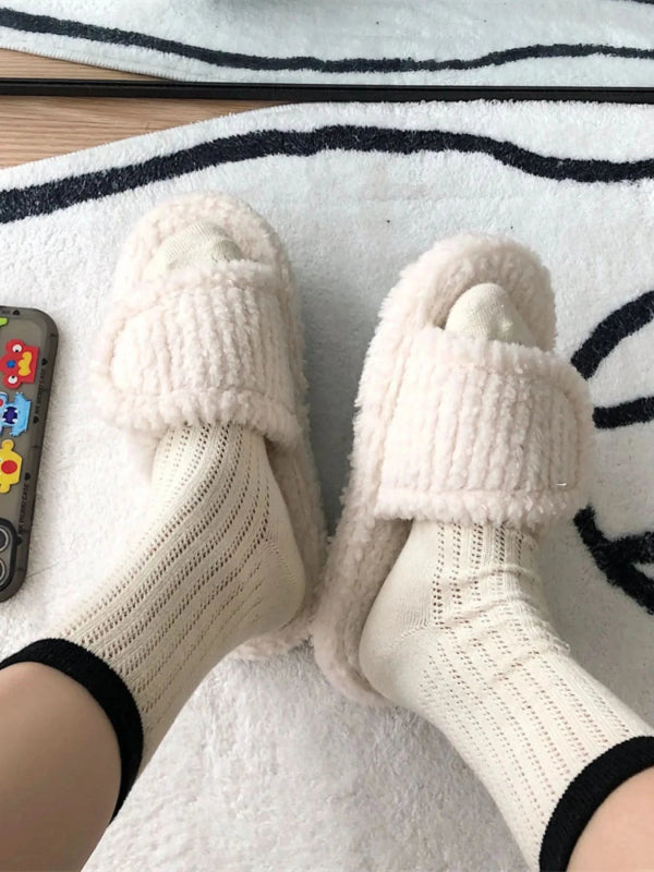 Cozy Fuzzy Open Toe Slippers - ShalayeFashion
