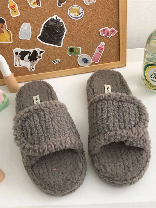 Cozy Fuzzy Open Toe Slippers - ShalayeFashion