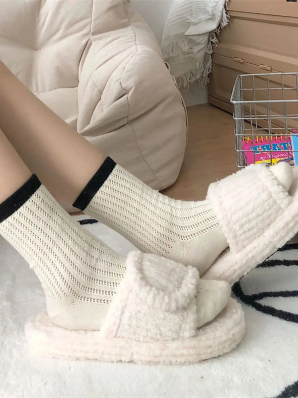 Cozy Fuzzy Open Toe Slippers - ShalayeFashion