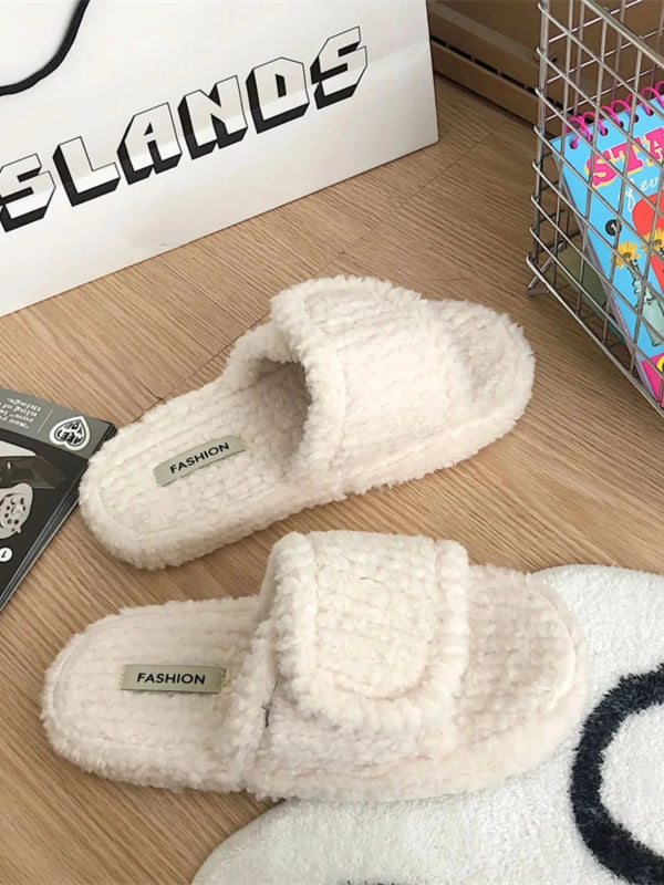 Cozy Fuzzy Open Toe Slippers - ShalayeFashion