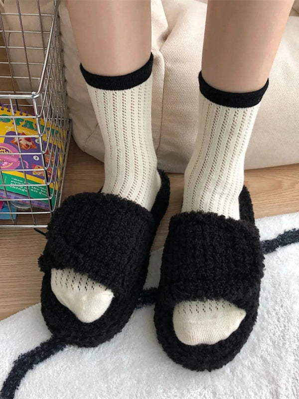 Cozy Fuzzy Open Toe Slippers - ShalayeFashion