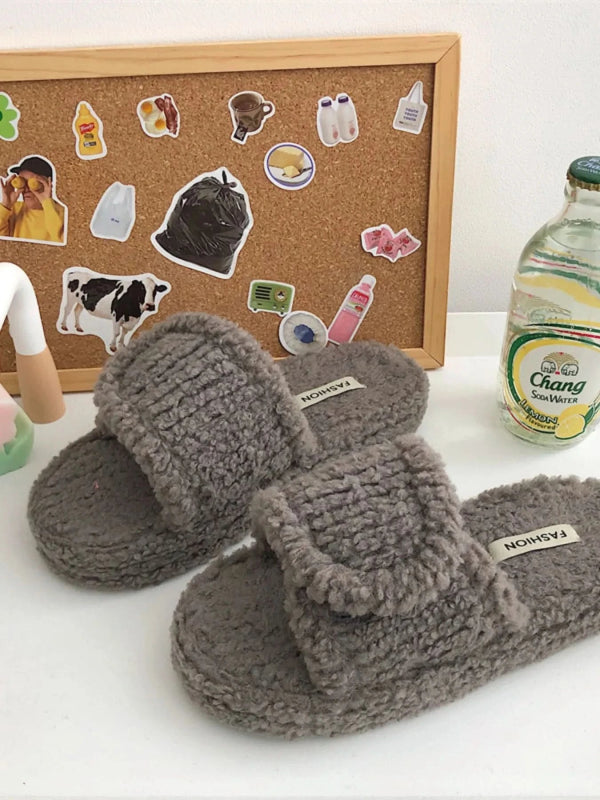Cozy Fuzzy Open Toe Slippers - ShalayeFashion