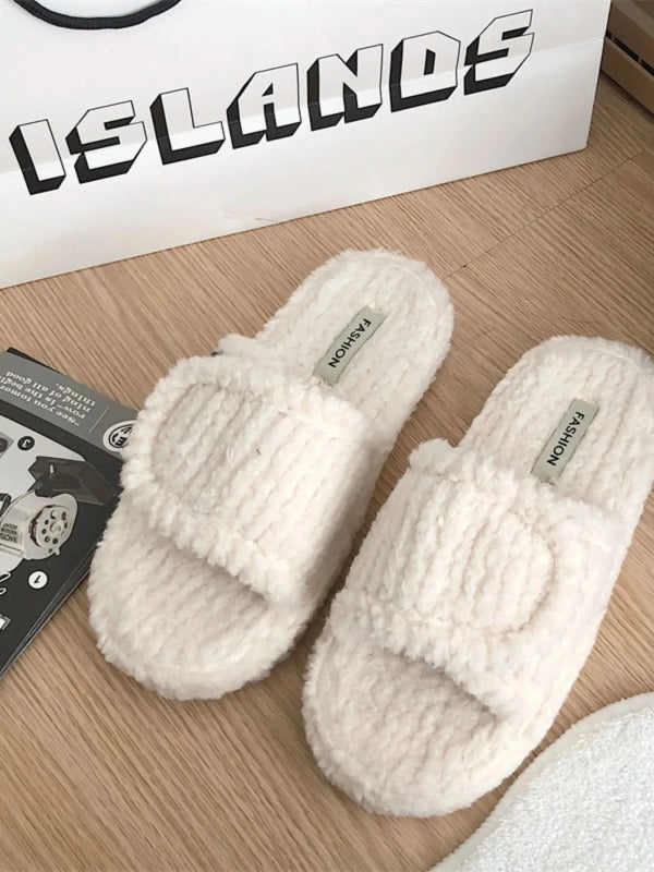 Cozy Fuzzy Open Toe Slippers - ShalayeFashion