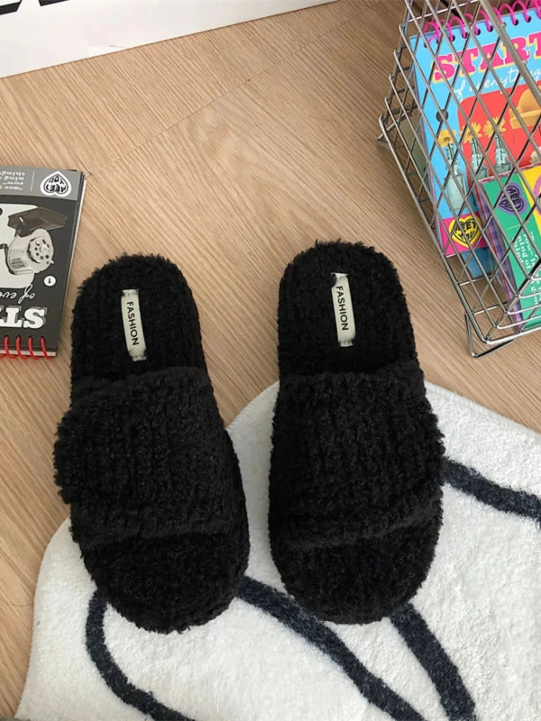 Cozy Fuzzy Open Toe Slippers - ShalayeFashion
