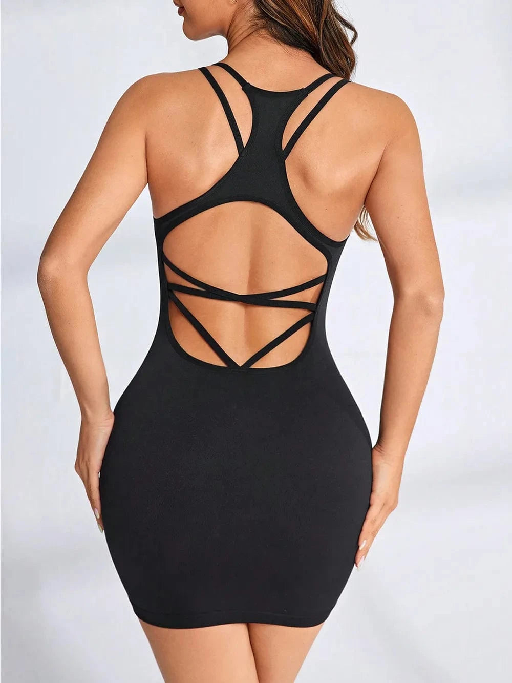 Crisscross Scoop Neck Active Dress - ShalayeFashion