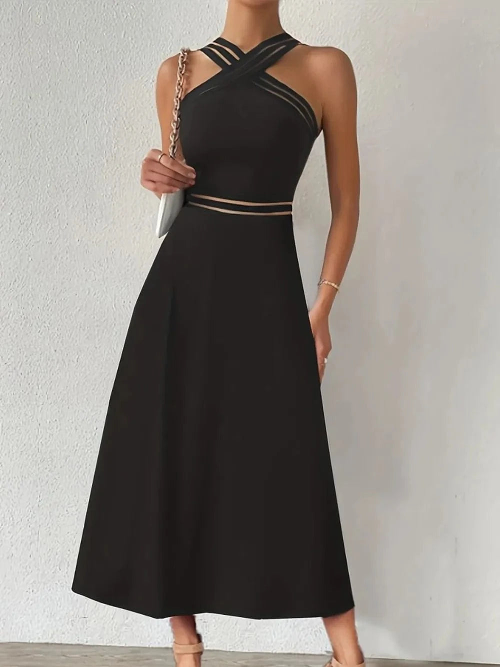 Crisscross Sleeveless Midi Dress - ShalayeFashion