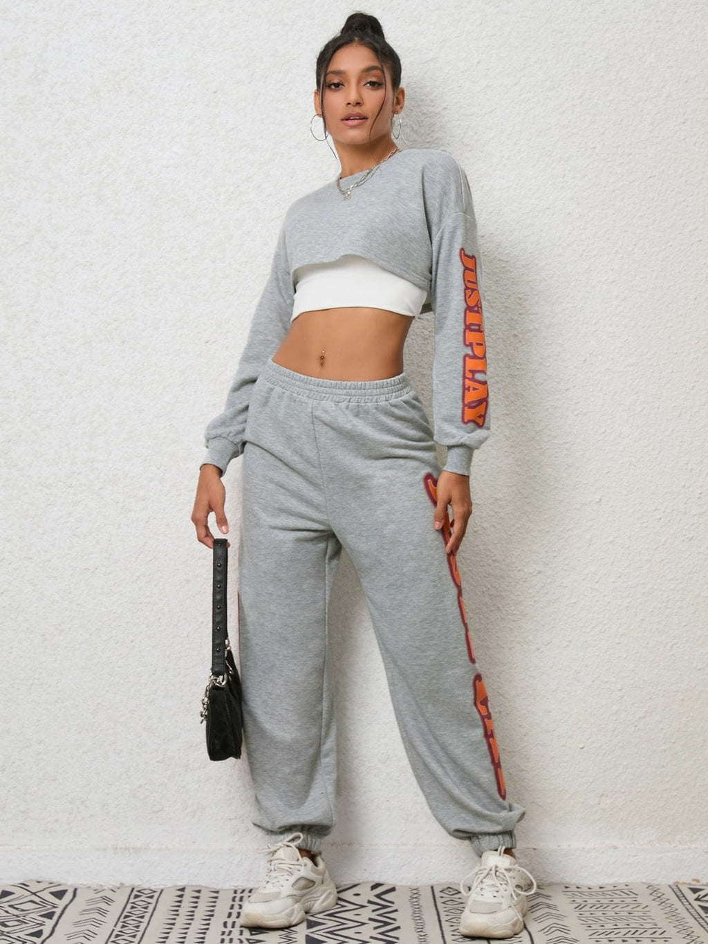 Cropped Sweatshirt and Sweatpants Set - ShalayeFashion