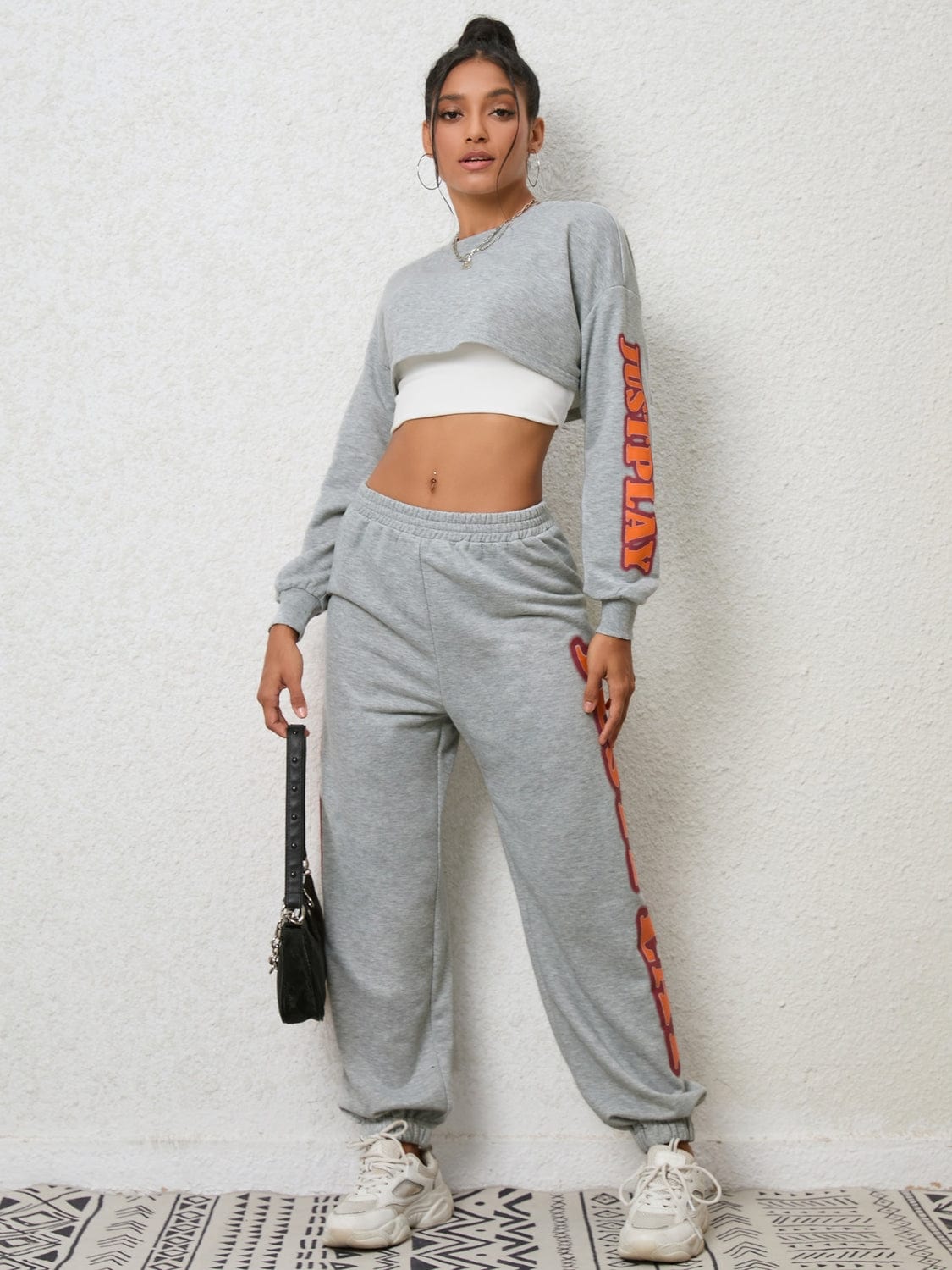 Cropped Sweatshirt and Sweatpants Set - ShalayeFashion