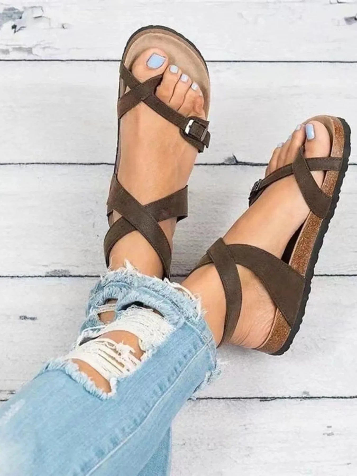 Cross - Strap Buckle Sandals - ShalayeFashion