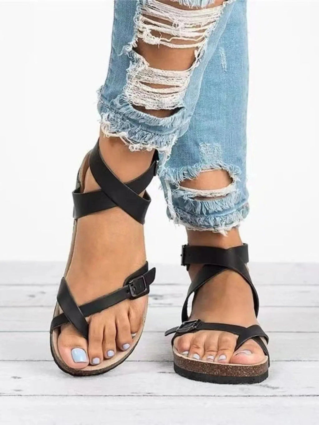 Cross - Strap Buckle Sandals - ShalayeFashion