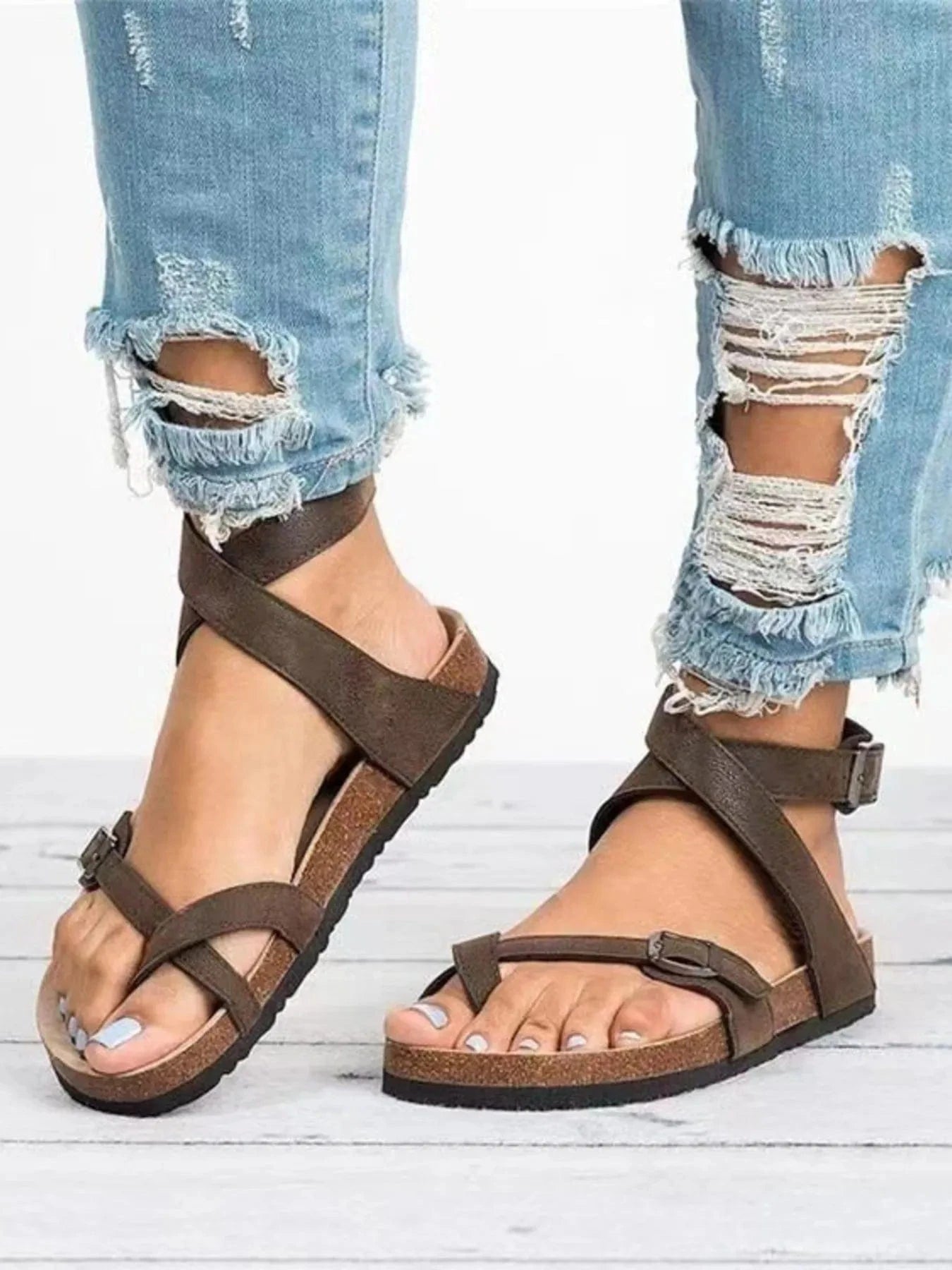 Cross - Strap Buckle Sandals - ShalayeFashion