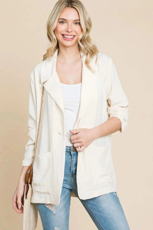 Culture Code One Button Long Sleeve Blazer with Pockets - ShalayeFashion