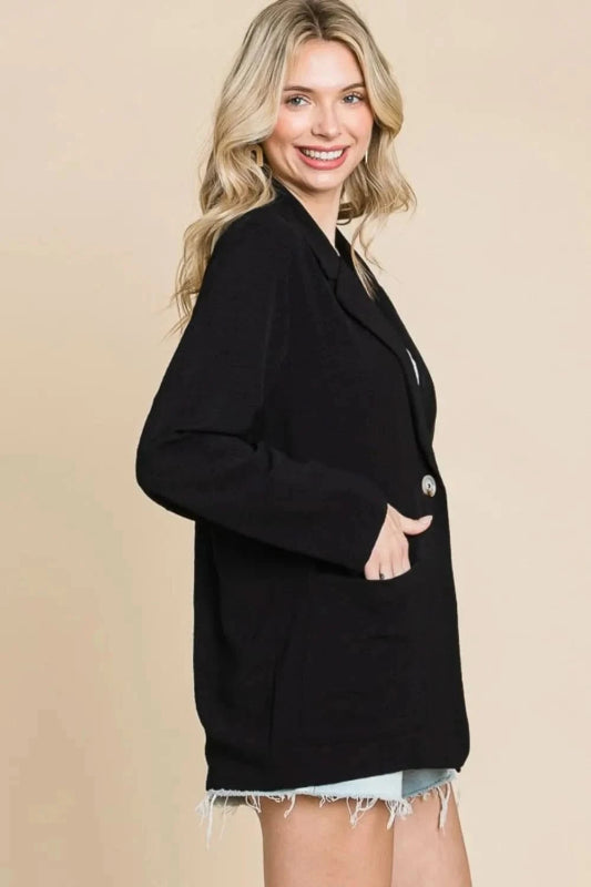 Culture Code One Button Long Sleeve Blazer with Pockets - ShalayeFashion