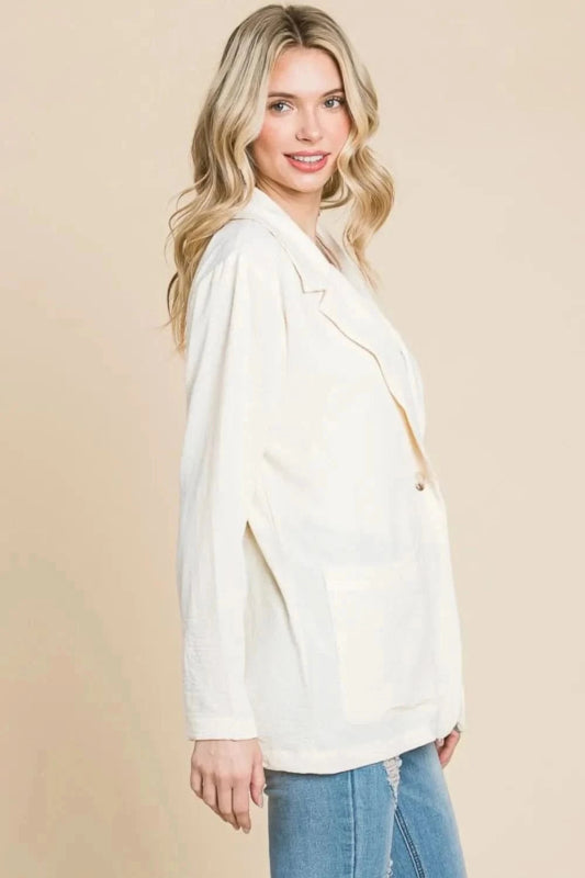 Culture Code One Button Long Sleeve Blazer with Pockets - ShalayeFashion