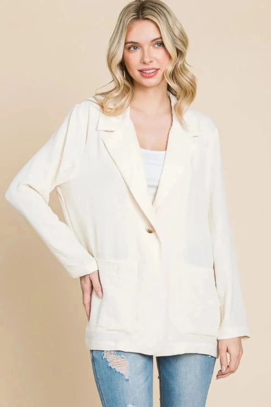 Culture Code One Button Long Sleeve Blazer with Pockets - ShalayeFashion