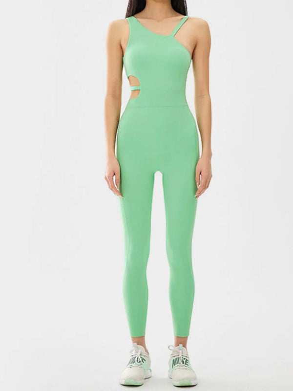 Cutout Asymmetrical Neck Active Jumpsuit - ShalayeFashion