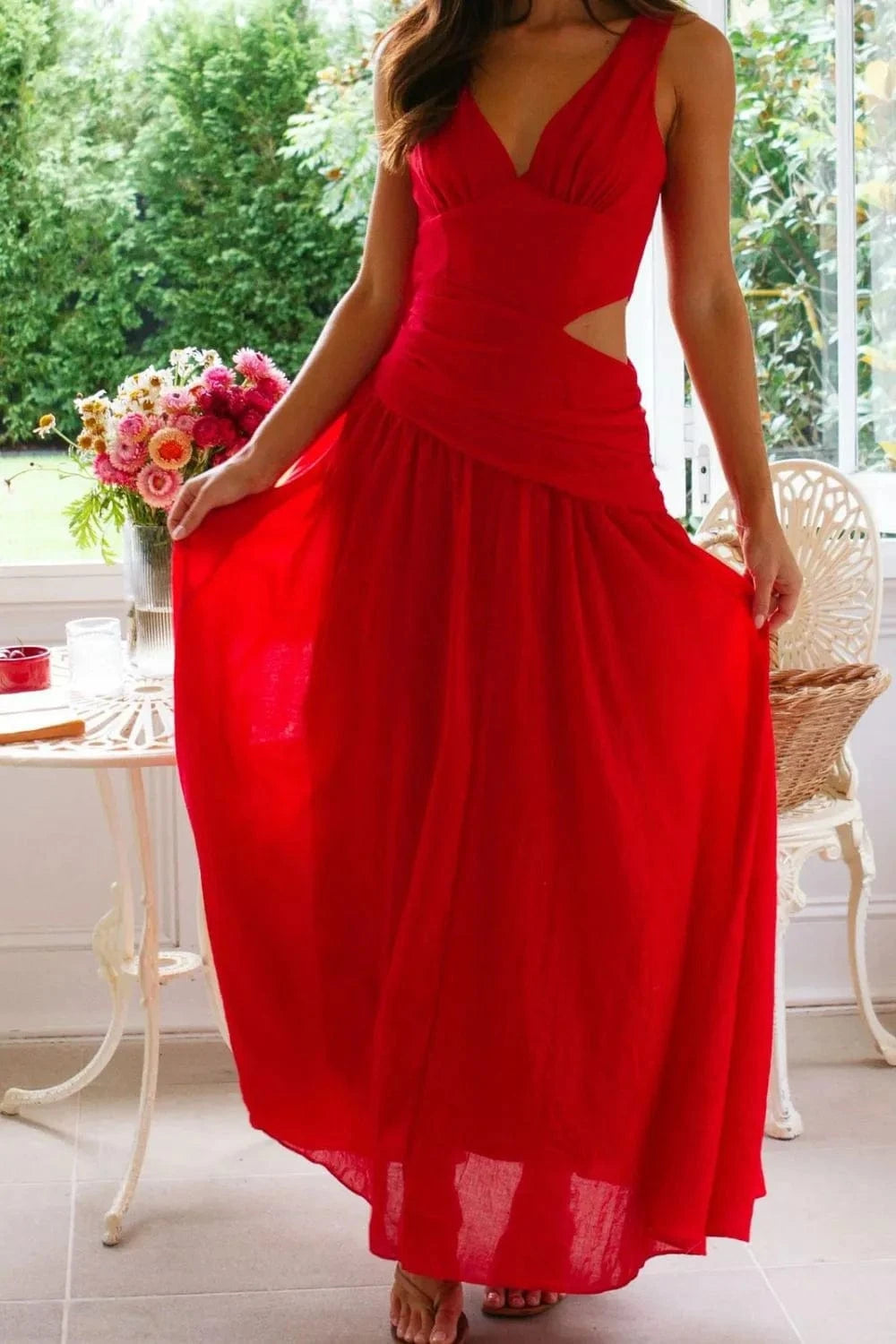 Cutout Back V - Neck Dress - ShalayeFashion