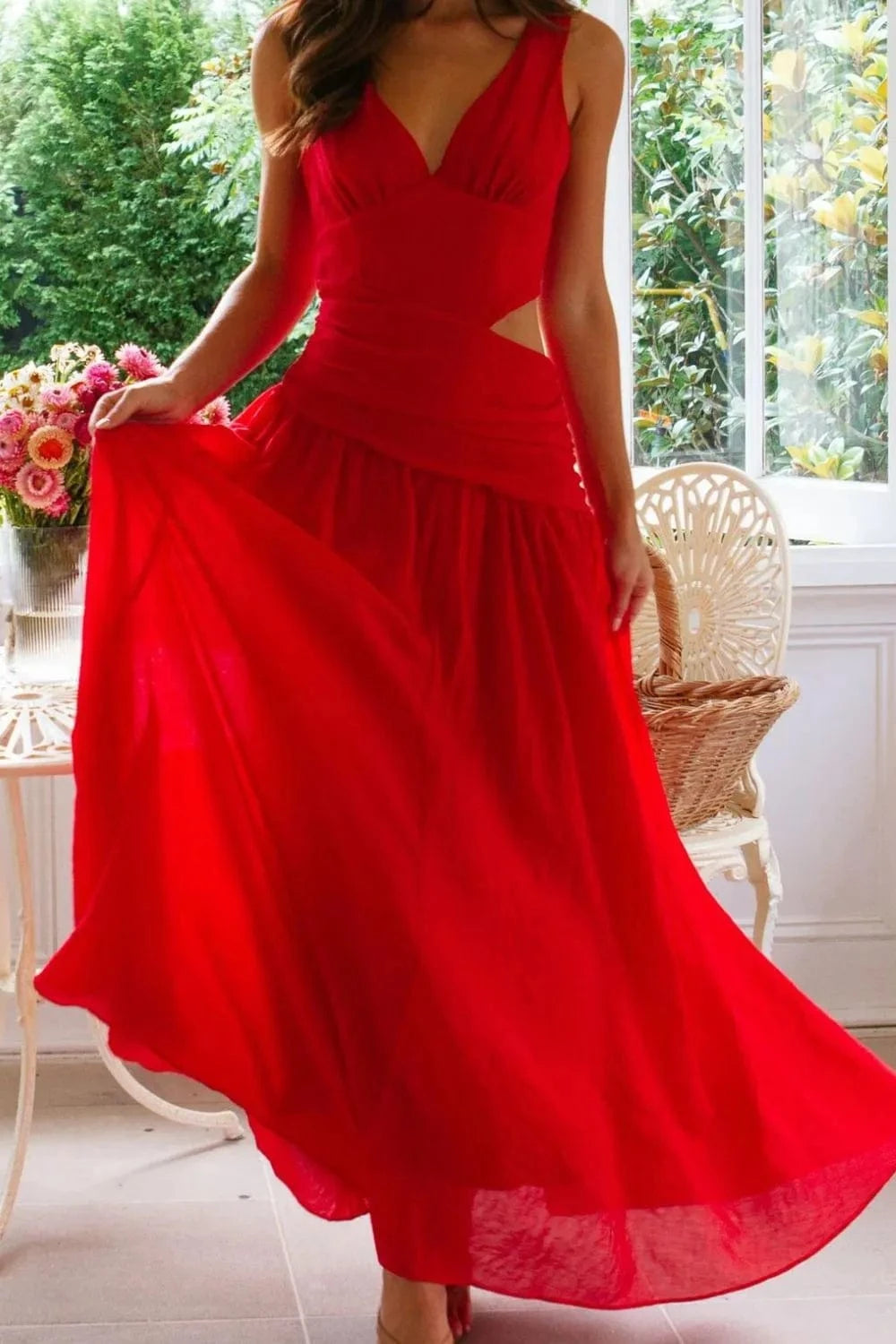 Cutout Back V - Neck Dress - ShalayeFashion