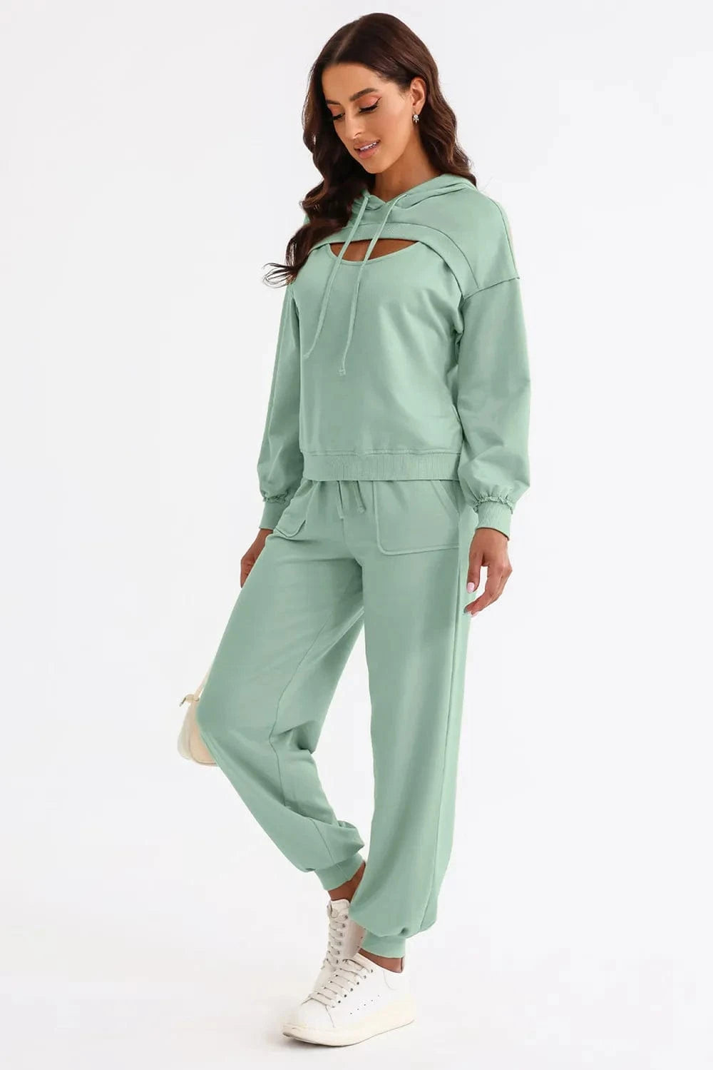 Cutout Drawstring Hoodie and Joggers Active Set - ShalayeFashion