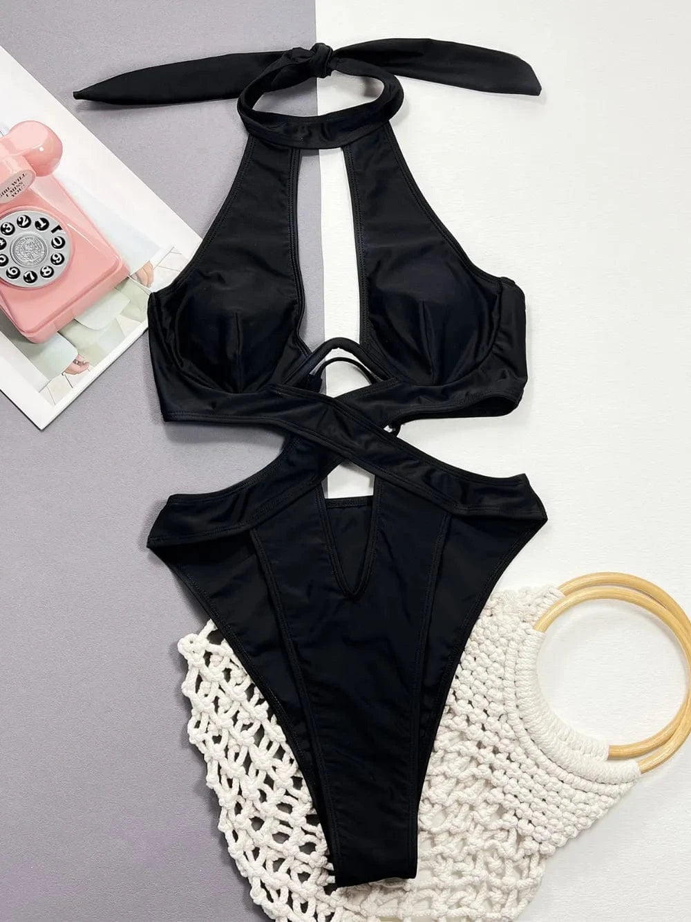 Cutout Halter Neck One - Piece Swimwear - ShalayeFashion
