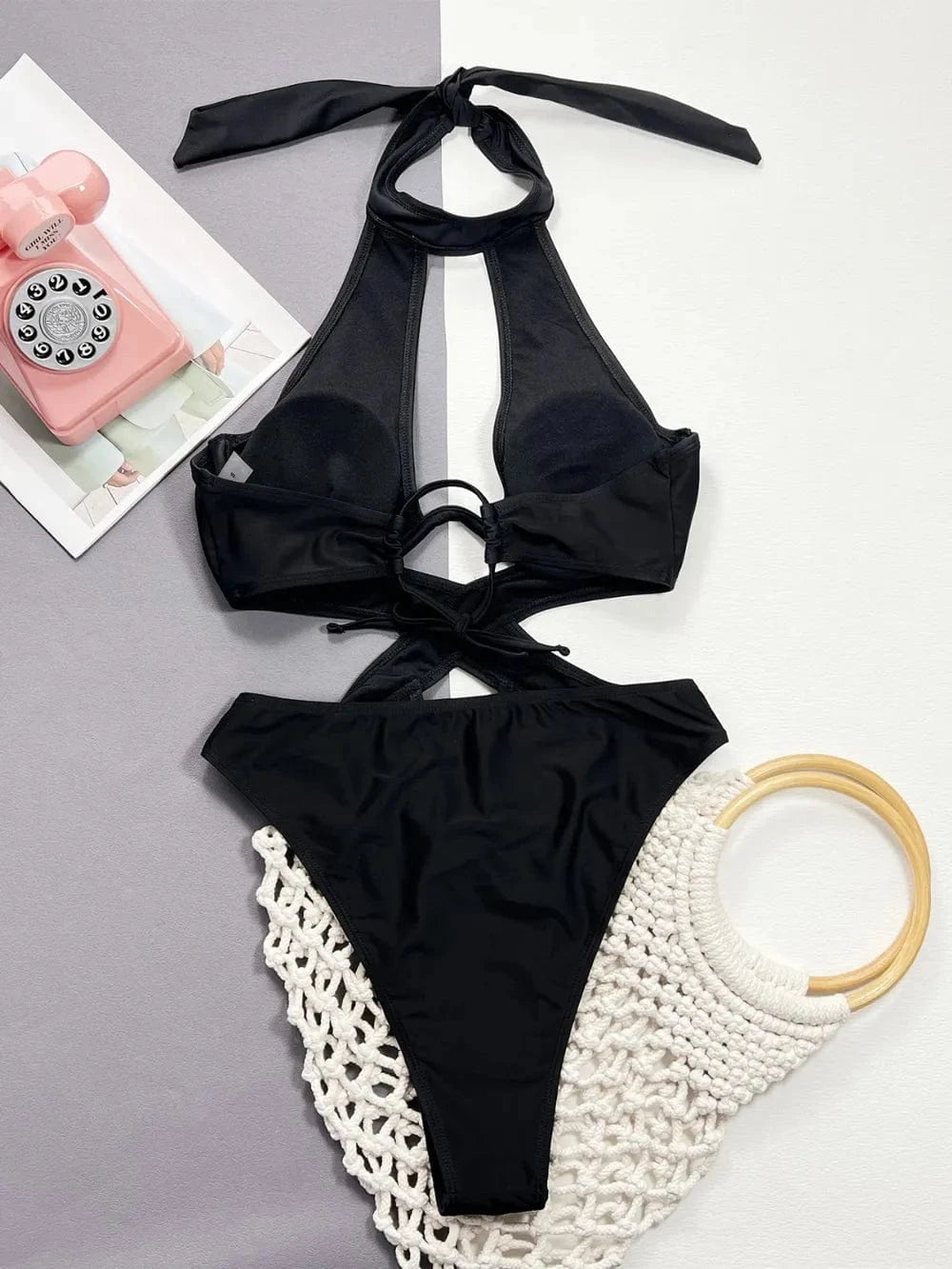 Cutout Halter Neck One - Piece Swimwear - ShalayeFashion