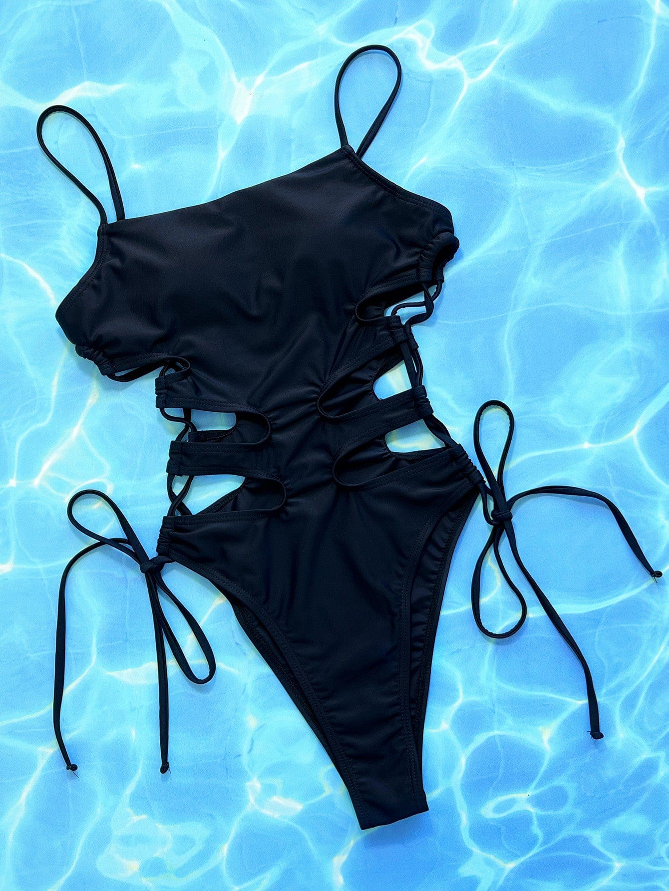 Cutout Lace - Up Spaghetti Strap One - Piece Swimsuit - ShalayeFashion