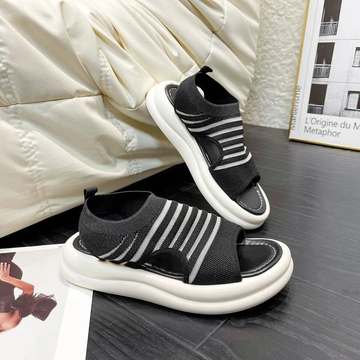 Cutout Mesh Sandals - ShalayeFashion
