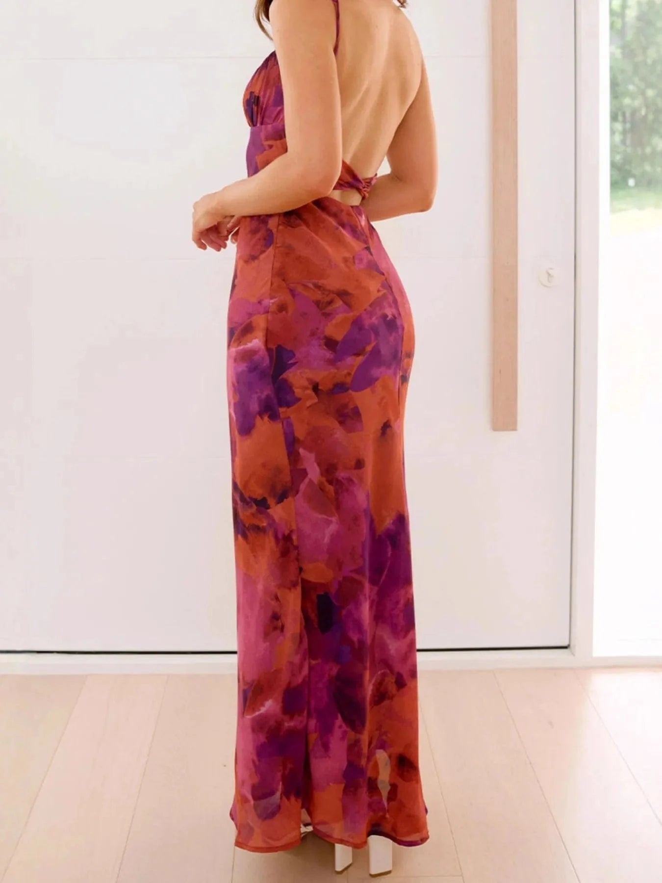 Cutout Printed Cami Maxi Dress - ShalayeFashion