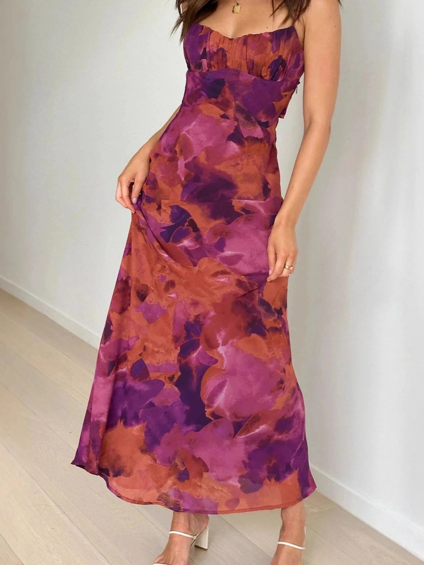 Cutout Printed Cami Maxi Dress - ShalayeFashion
